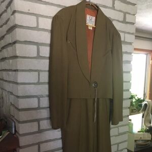 Vintage early 1990's Alfred Sung 2 piece pant-suit  -'zoot. High-waisted. Khaki.